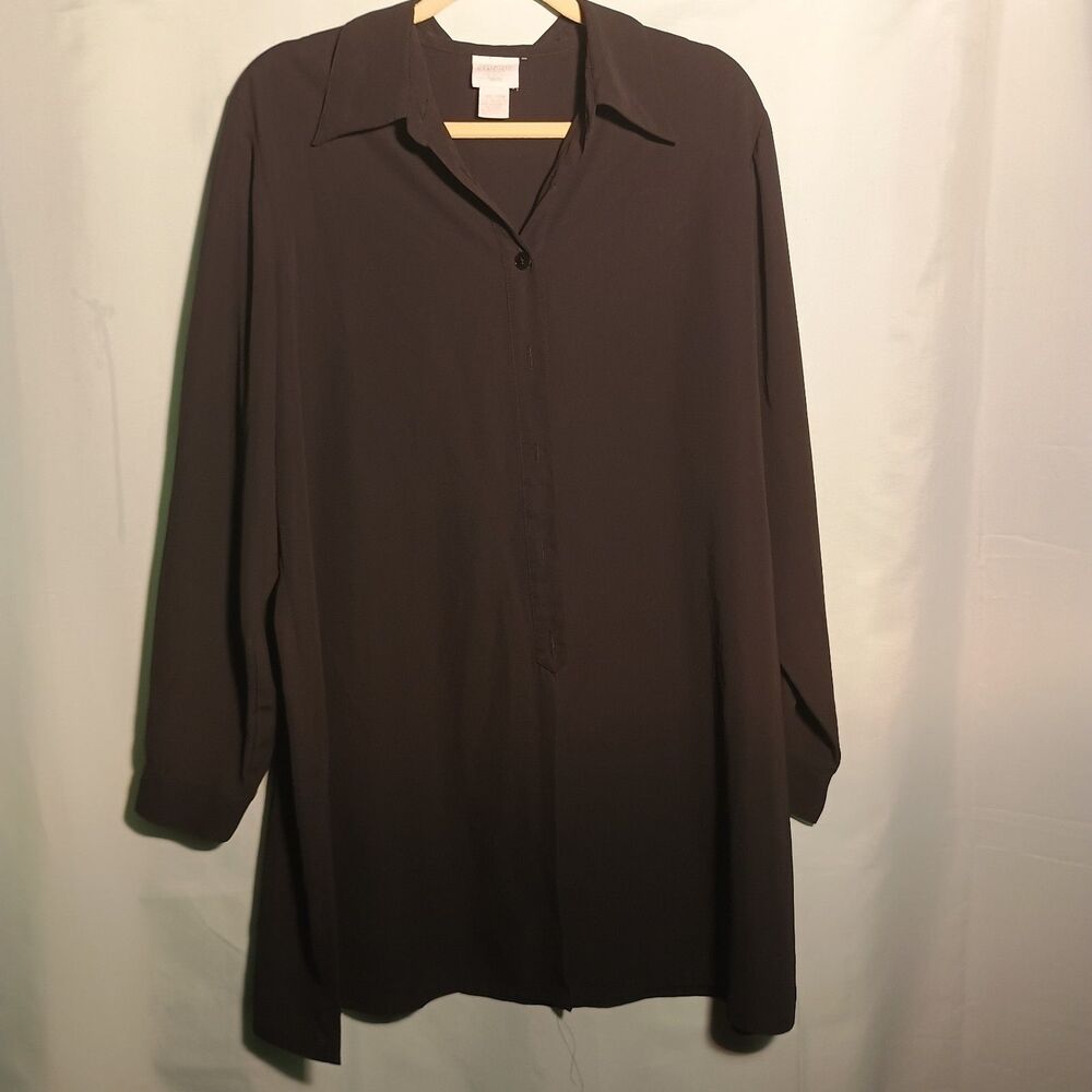 Women's Brown Long Sleeve Button-Front Tunic Blouse by Worthington